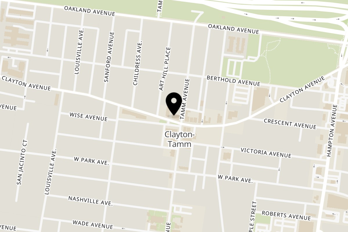 Map showing the location of Felix's Pizza Pub on 6401 Clayton Ave in St. Louis